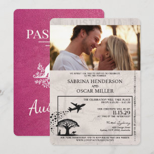 Magenta Pink Australien Reisepass Hochzeit Einladung