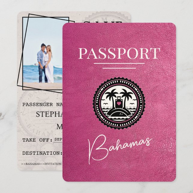 Magenta Pink Bahamas Passport Save the Date (Vorne/Hinten)
