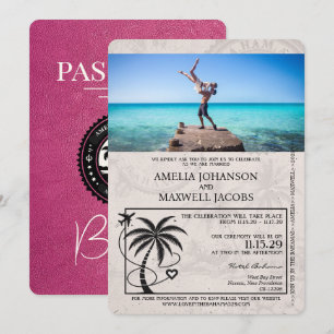 Magenta Pink Bahamas Reisepass Hochzeitseinladung Einladung