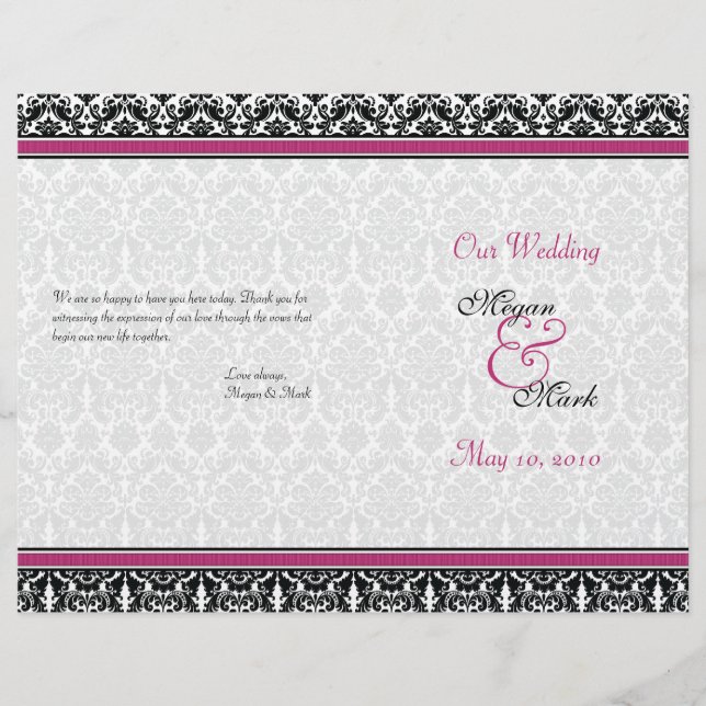 Magenta Pink Black Damask Wedding Program (Vorderseite)