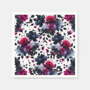 Magenta Pink & Blau In Floraler Wasserfarbe Hochze Serviette