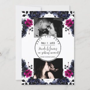 Magenta Pink Blau Tintenblumige Wasserfarbe Termin Einladung