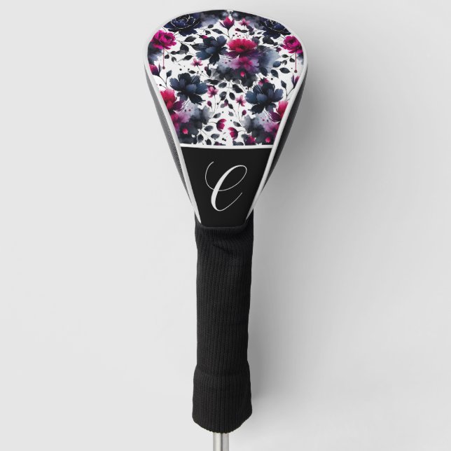 Magenta Pink & Blue Inky Blumenfarbe Golf Headcover (Vorderseite)