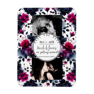 Magenta Pink Blue Inky Floral Watercolor Rett Date Magnet