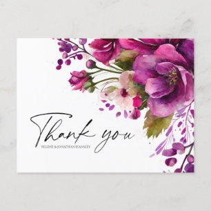 Magenta Pink Bold Modern Floral Wedding Vielen Dan Postkarte