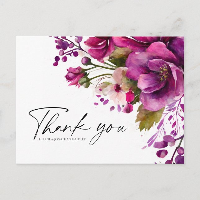 Magenta Pink Bold Modern Floral Wedding Vielen Dan Postkarte (Vorderseite)