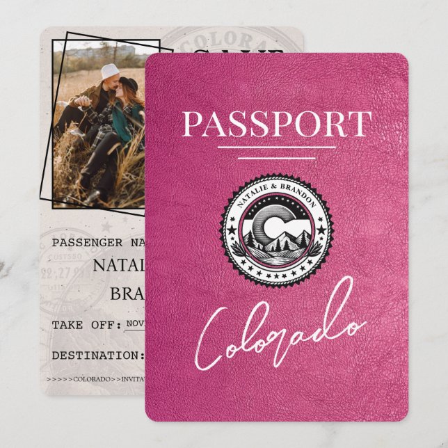 Magenta Pink Colorado Passport Save the Date (Vorne/Hinten)