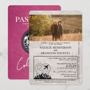 Magenta Pink Colorado Passport Wedding Einladung