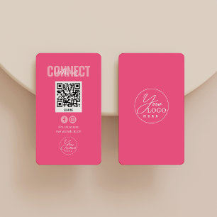 Magenta Pink Connect with US Social Media QR Code Visitenkarte