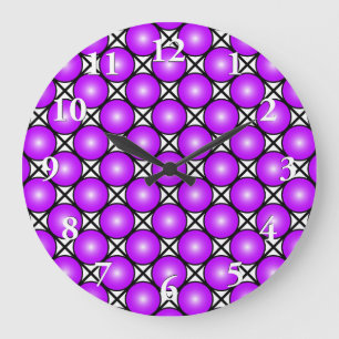 Magenta Pink Dots Black White Lattice Pattern Große Wanduhr