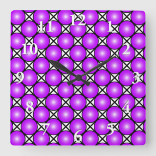 Magenta Pink Dots Black White Lattice Pattern Quadratische Wanduhr