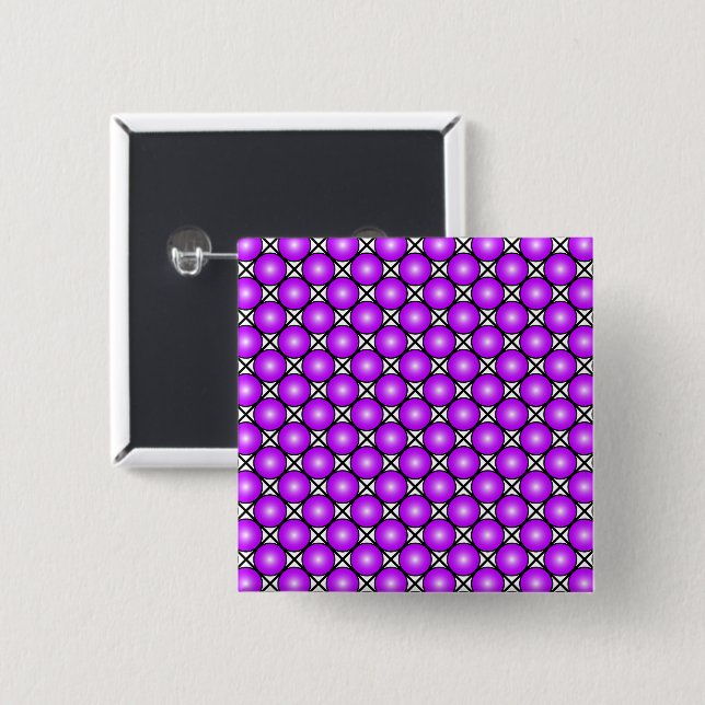 Magenta Pink Dots Schwarz-weißes Gittermuster Button (Vorne & Hinten)