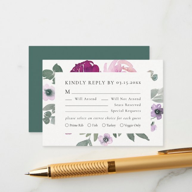 Magenta Pink Floral Ivory RSVP Begleitkarte (Vorderseite/Rückseite Beispiel)
