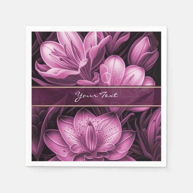 Magenta Pink Floral Napkins Serviette (Vorderseite)