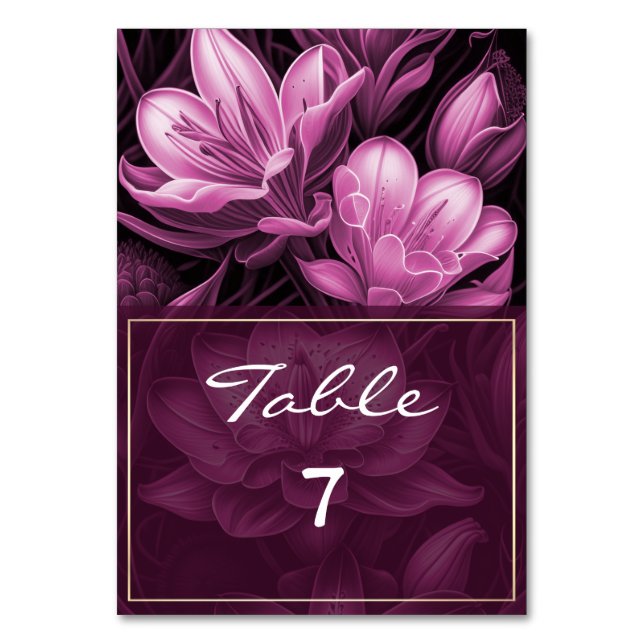 Magenta Pink Floral Wedding Tischnummer (Vorderseite)