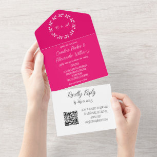 Magenta Pink Fuchsia Modernes, feines Elegant All In One Einladung
