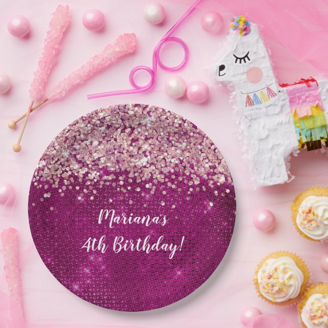 Magenta Pink Girl any Age Birthday Party Pappteller (Party)