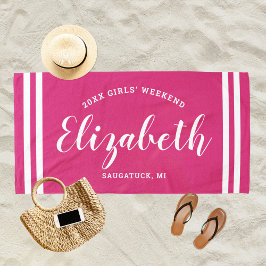 Magenta Pink Girls Weekend Personalisierter Name Strandtuch