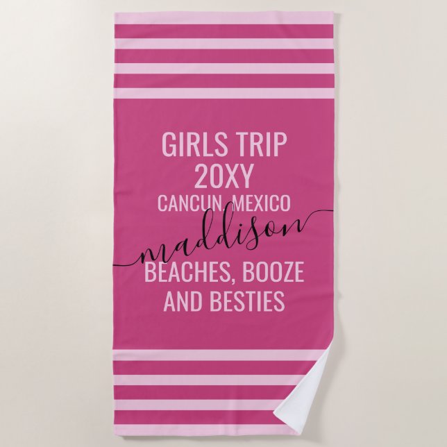 Magenta Pink Girls Weekend Tour Besties Name Strandtuch (Vorderseite)