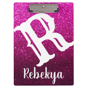 Magenta Pink Glitzer Ombre Glitzern Monogram Klemmbrett