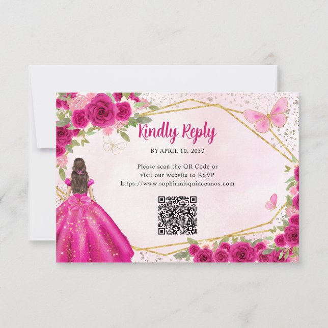 Magenta Pink Gold Floral Princess QR UAWG Mitteilungskarte (Vorderseite)