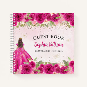 Magenta Pink Gold Floral Prinzessin Quinceañera Notizbuch
