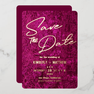 Magenta pink gold Save the Date Hochzeit Folieneinladung