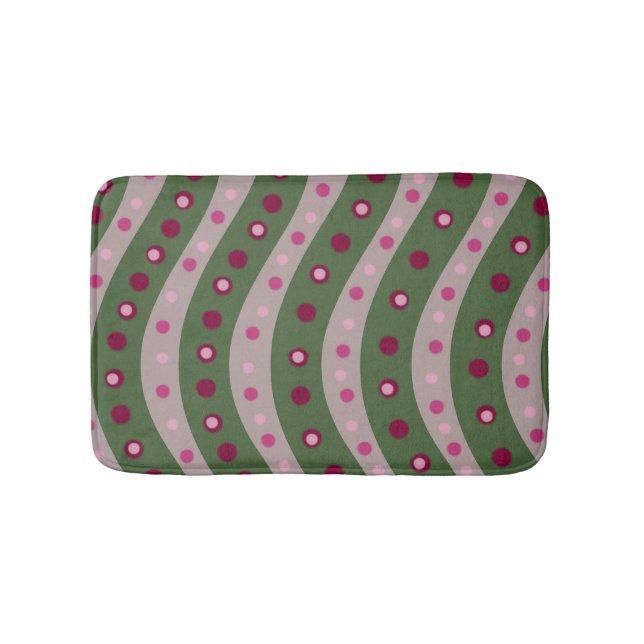 Magenta Pink Green Springtime Polka Dot Gemustert Badematte (Vorderseite)