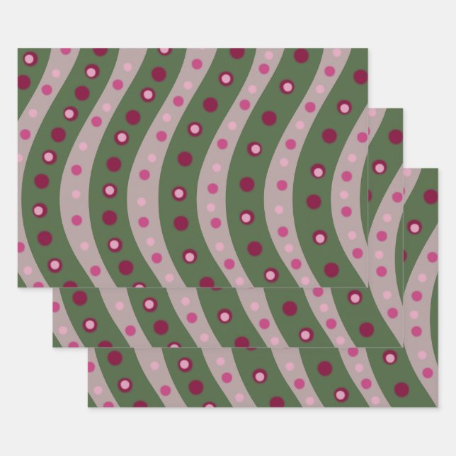 Magenta Pink Green Springtime Polka Dot Gemustert Geschenkpapier Set (Set)