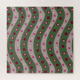 Magenta Pink Green Springtime Polka Dot Gemustert Puzzle