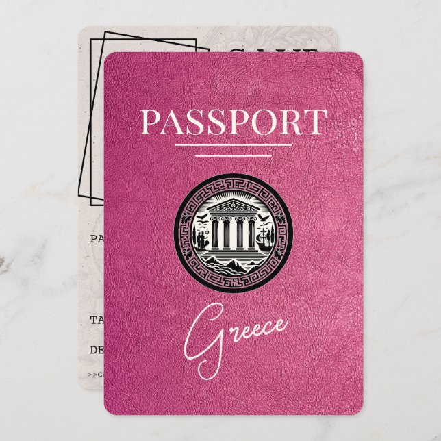 Magenta Pink Griechenland Pass Save the Date Karte (Vorne/Hinten)