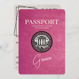 Magenta Pink Griechenland Pass Save the Date Karte
