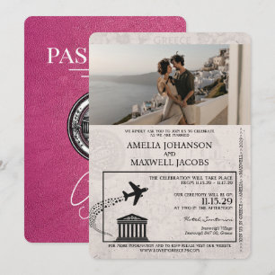 Magenta Pink Griechenland Reisepass Hochzeitseinla Einladung