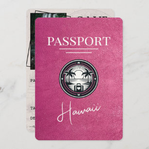 Magenta Pink Hawaii Passport Save the Date