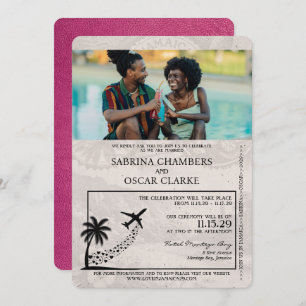 Magenta Pink Jamaica Passport Wedding Einladung