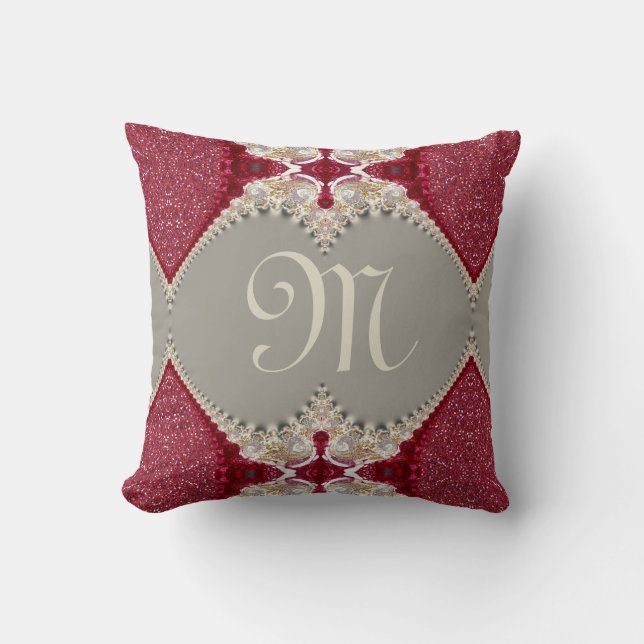 Magenta Pink Lacy FX Monogram Red White Cushi Kissen (Vorderseite)