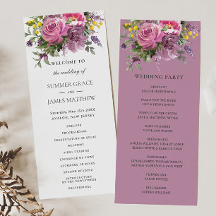 Magenta Pink Lila Blumengrün Boho Wedding Programm