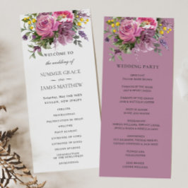 Magenta Pink Lila Blumengrün Boho Wedding Programm