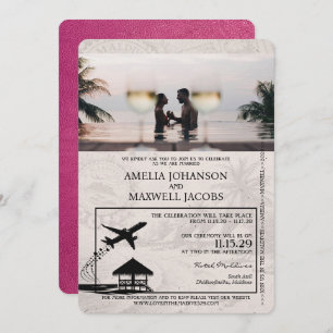 Magenta Pink Maldives Passport Hochzeit Einladung