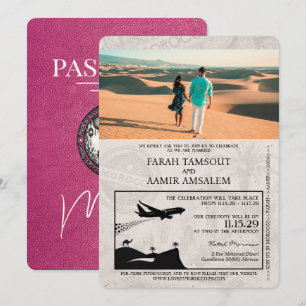 Magenta Pink Marokko Reisepass Hochzeitseinladung Einladung