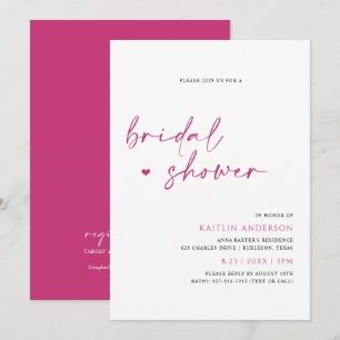 Magenta Pink Moderne Handschriftliche Brautparty-E Einladung