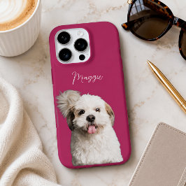Magenta Pink Moderner Hund Foto und Schriftname iPhone 16 Pro Hülle