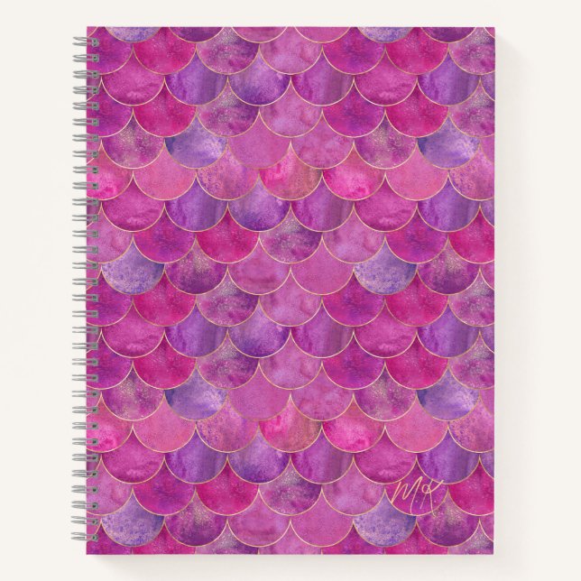 Magenta Pink Monogram Mermaid Notebook Notizbuch (Vorderseite)