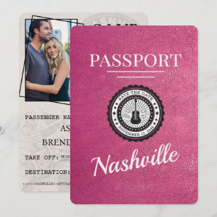 Magenta Pink Nashville Passport Save the Date