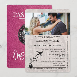 Magenta Pink Nashville Passport Wedding Einladung