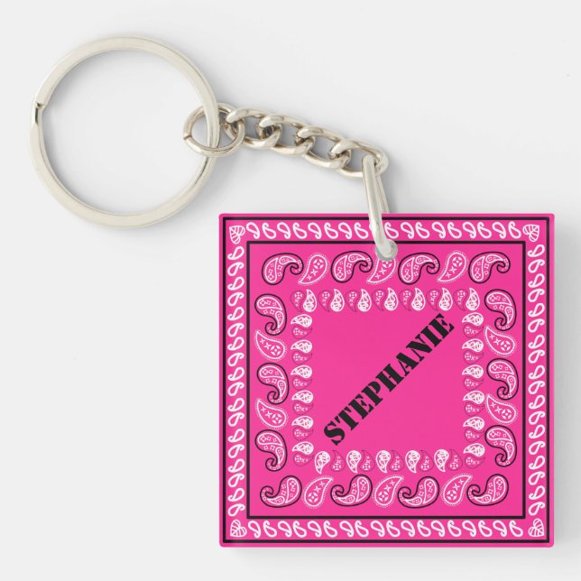 Magenta Pink Paisley Bandana Personalisiert Schlüsselanhänger (Vorderseite)