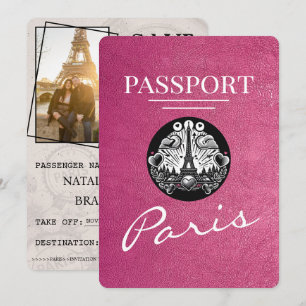 Magenta Pink Paris Passport Save the Date