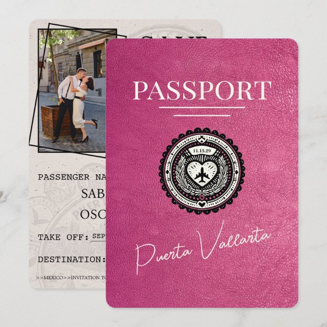 Magenta Pink Puerta Vallarta Pass Save The Date (Vorne/Hinten)