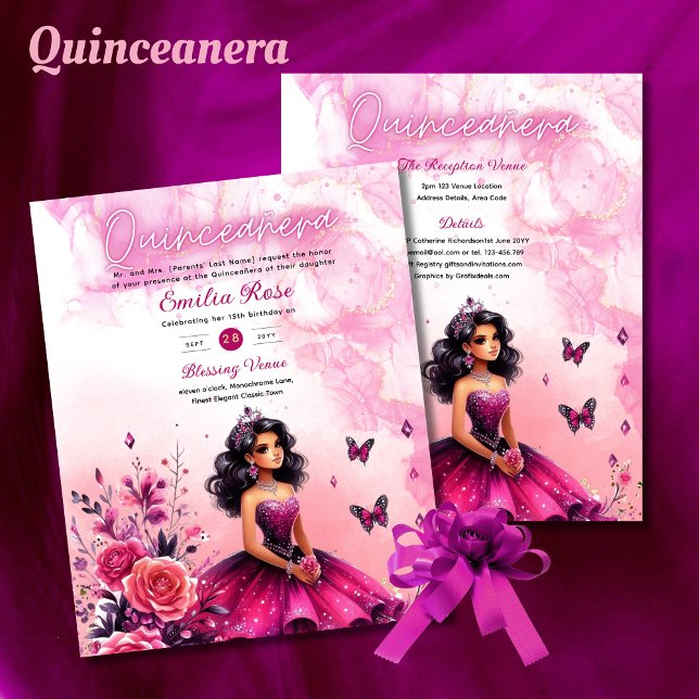 Magenta Pink Quinceanera Dress Floral Schmetterlin (Von Creator hochgeladen)