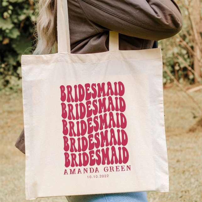 Magenta Pink Retro Boho Personalisiert Bachelorett Tragetasche (Von Creator hochgeladen)